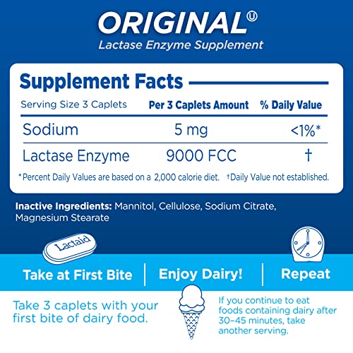Lactaid Original Strength Lactose Intolerance Relief Caplets with Natural Lactase Enzyme, 120 ct