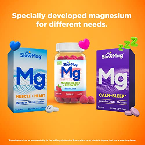 SlowMag Mg Muscle + Heart Magnesium Chloride with Calcium Supplement, 60 Count