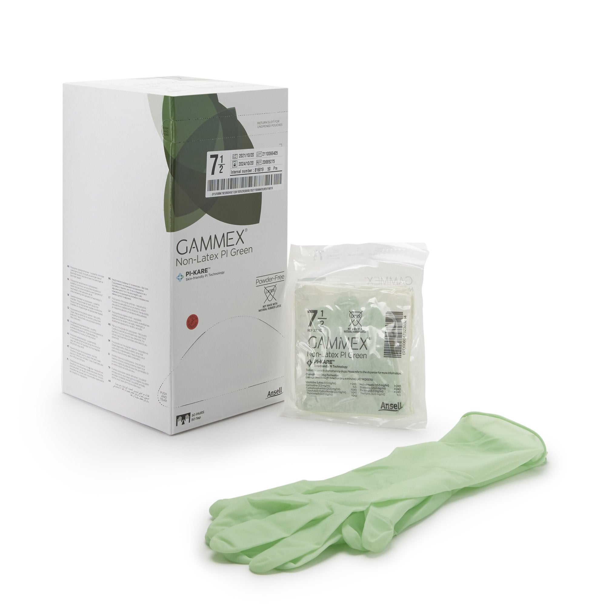 Surgical Glove GAMMEX Non-Latex PI Green Size 7.5 Sterile Polyisoprene Standard Cuff Length Micro-Textured Light Green Chemo Tested