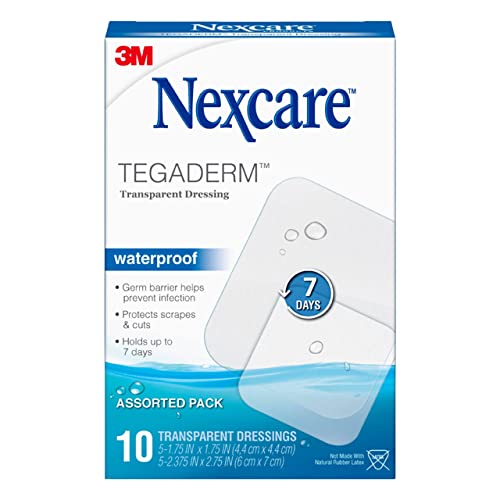 Nexcare Tegaderm Waterproof Transparent Dressing, Provides protection to minor burns, cuts, blisters and abrasions, 10 Ct, Assorted Sizes