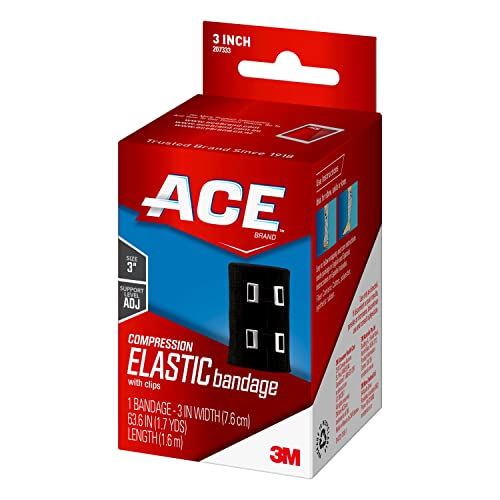 ACE 3 Inch Elastic Bandage with with Clips, Black, Great for Elbow, Ankle, Knee and More, 1 Count