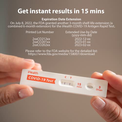 iHealth COVID-19 Antigen Rapid Test, 1 Pack, 2 Tests Total, FDA EUA Authorized OTC at-Home Self Test, Results in 15 Minutes with Non-invasive Nasal Swab, Easy to Use & No Discomfort