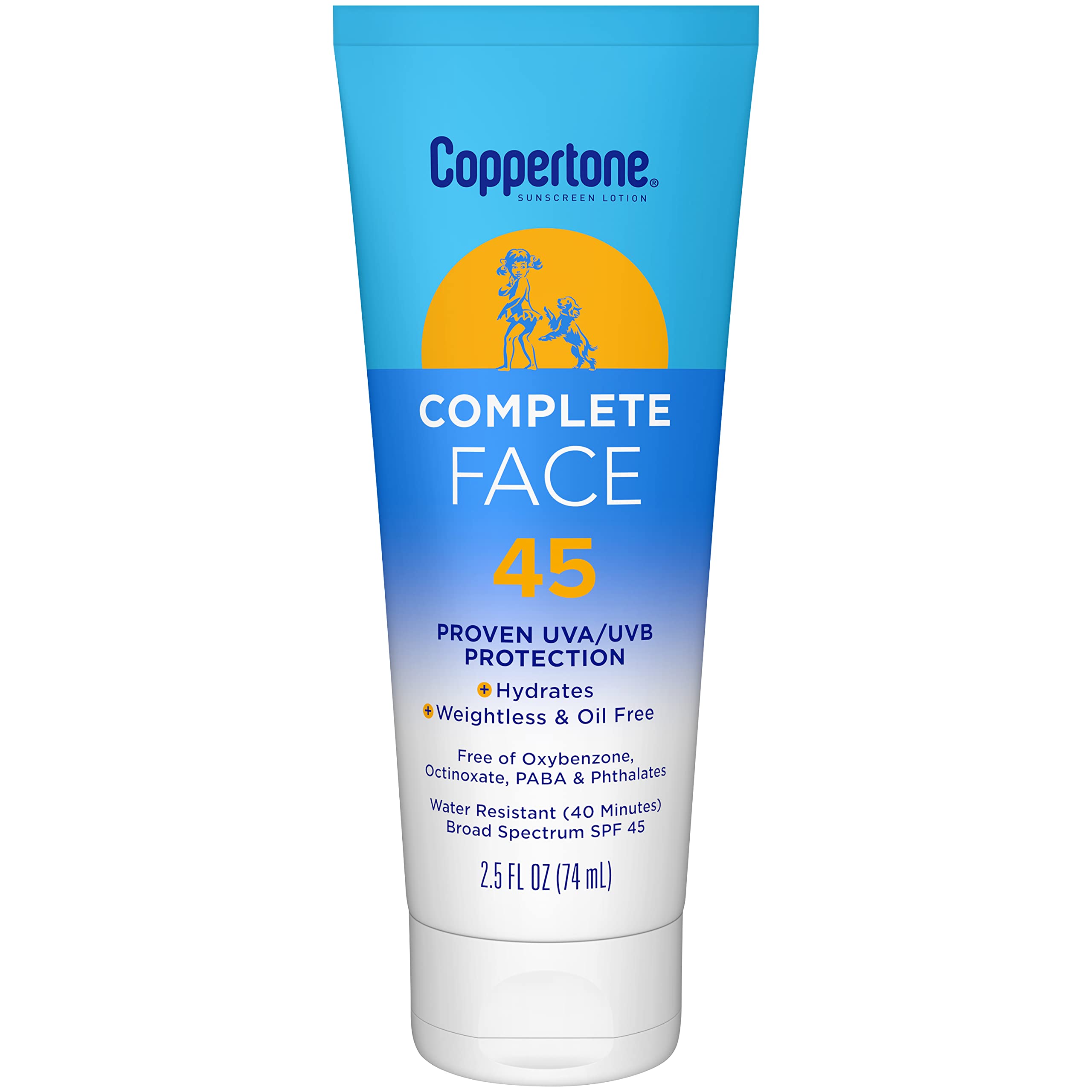 Coppertone Complete SPF 45 Face Sunscreen, Water Resistant Face Sunscreen, 2.5 fl. oz.