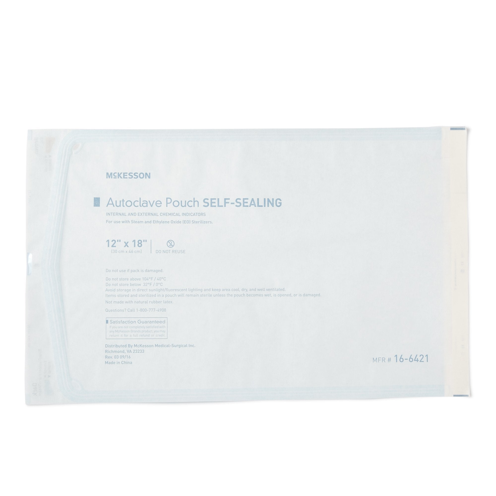 Sterilization Pouch McKesson Ethylene Oxide (EO) Gas / Steam 12 X 18 Inch Transparent Blue / White Self Seal Paper / Film
