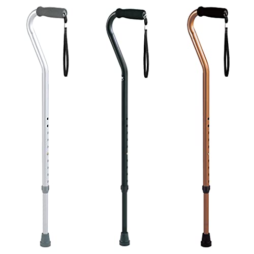 Carex Aluminum Offset Cane with Soft Cushioned Handle - Adjustable Walking Cane for Men and Women - Silver Color