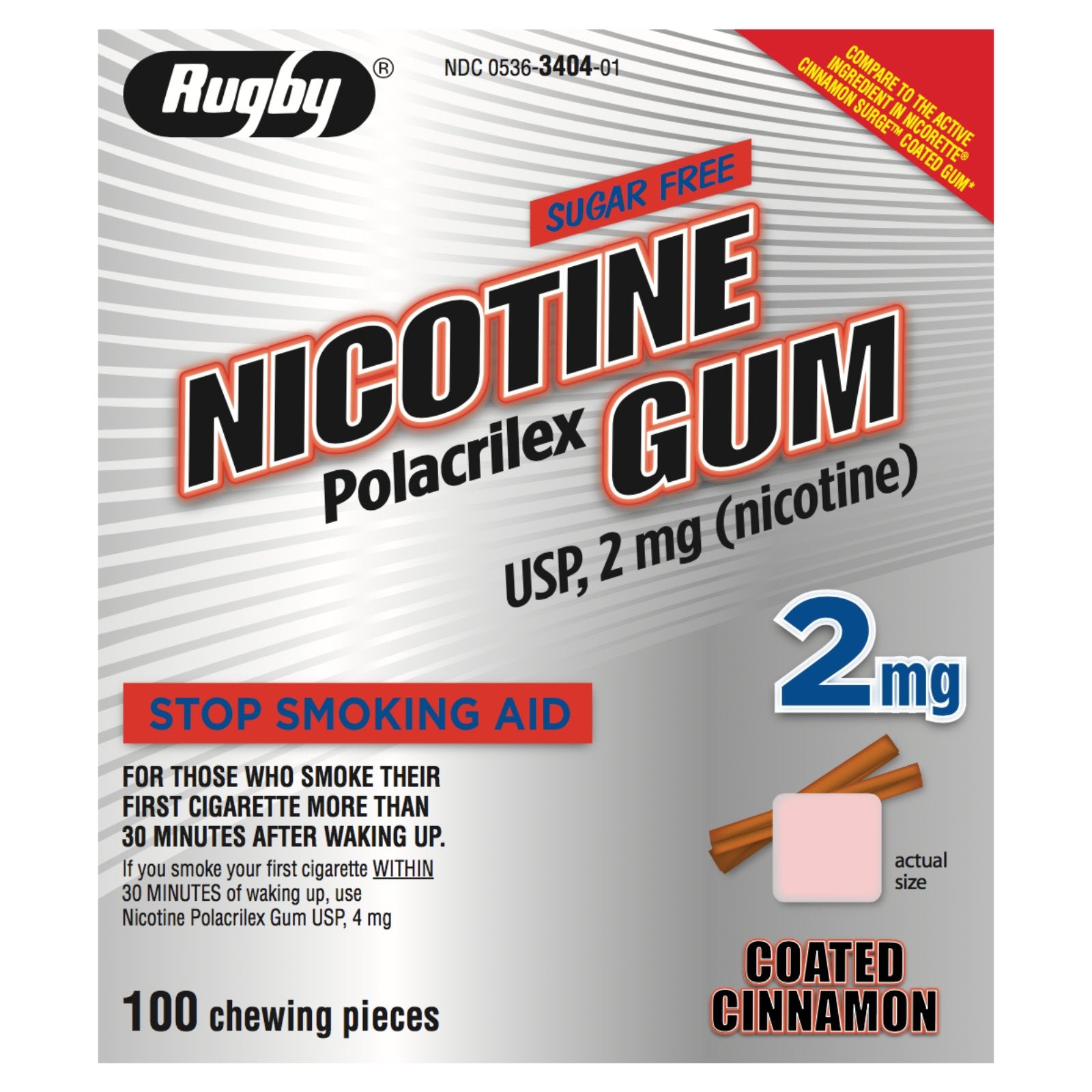 Rugby Nicotine Gum 2mg 100ct. Cinnamon