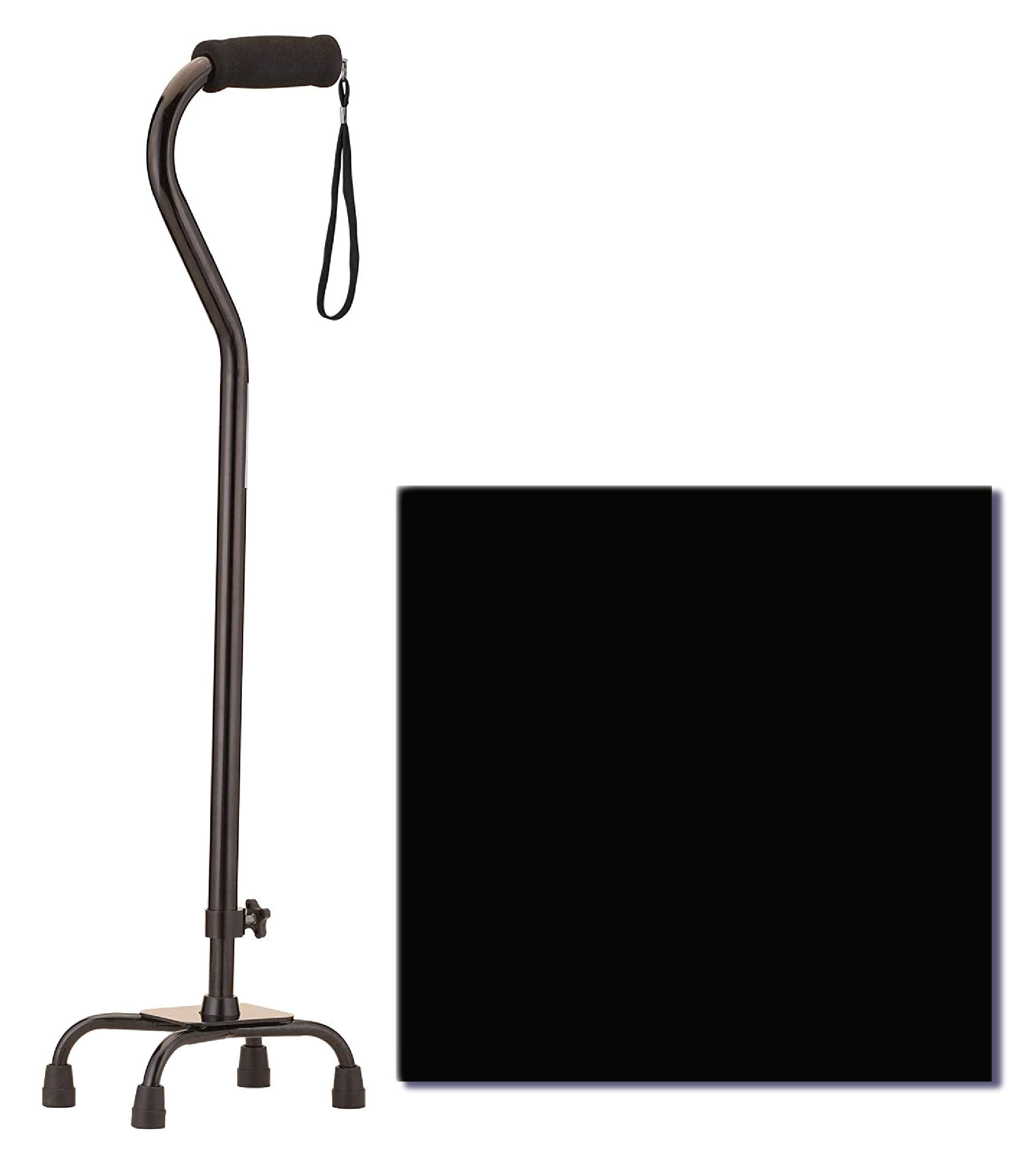 NOVA Quad Cane, Lightweight Four Legged Cane with Soft Grip Handle, Height (for users 411 - 64) and Left or Right Adjustable, Black