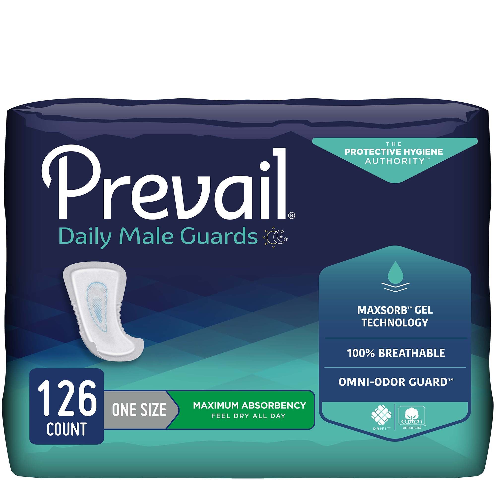 Bladder Control Pad Prevail Daily Male Guards 12-1/2 Inch Length Heavy Absorbency Polymer Core One Size Fits Most