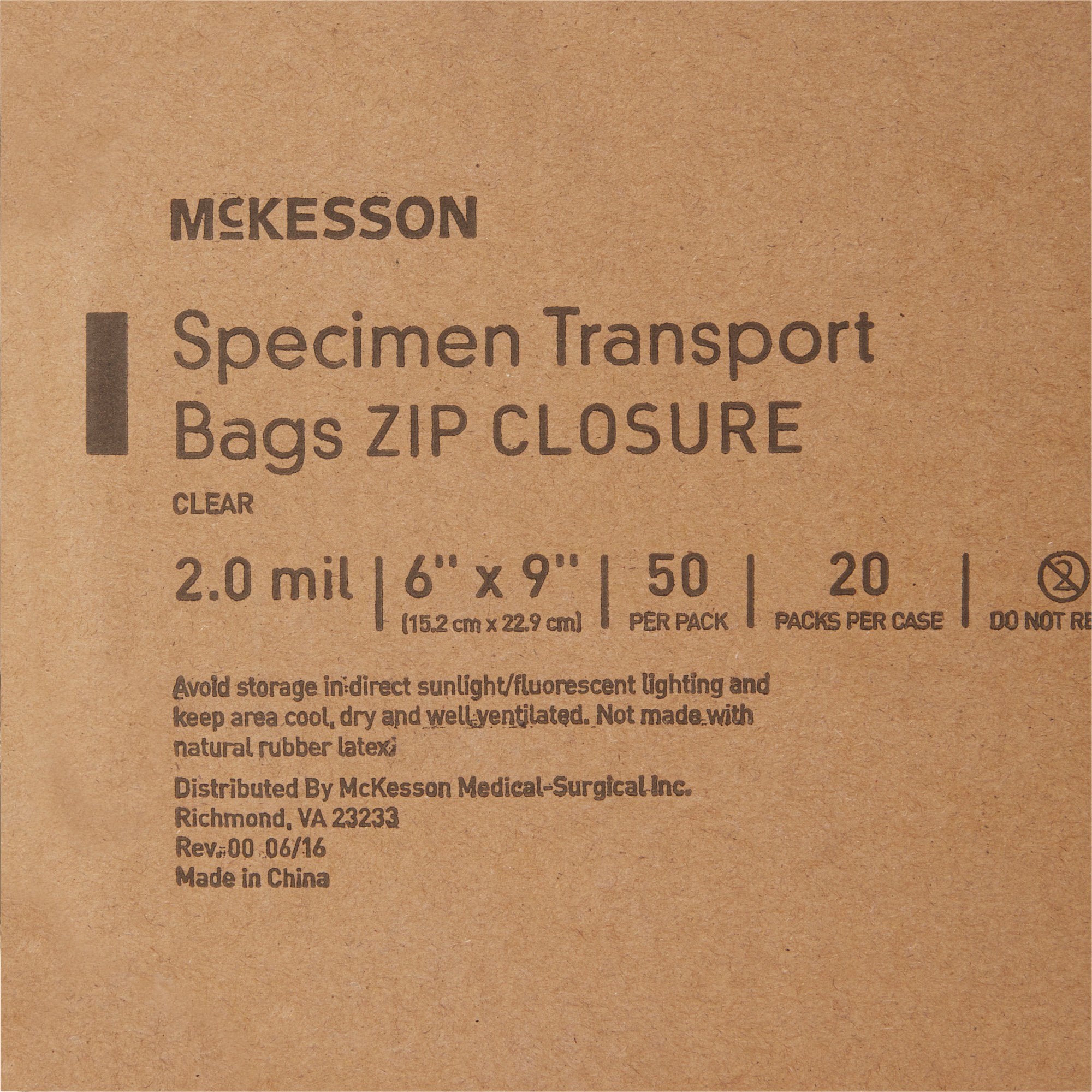 Specimen Transport Bag McKesson 6 X 9 Inch Zip Closure Biohazard Symbol / Storage Instructions NonSterile