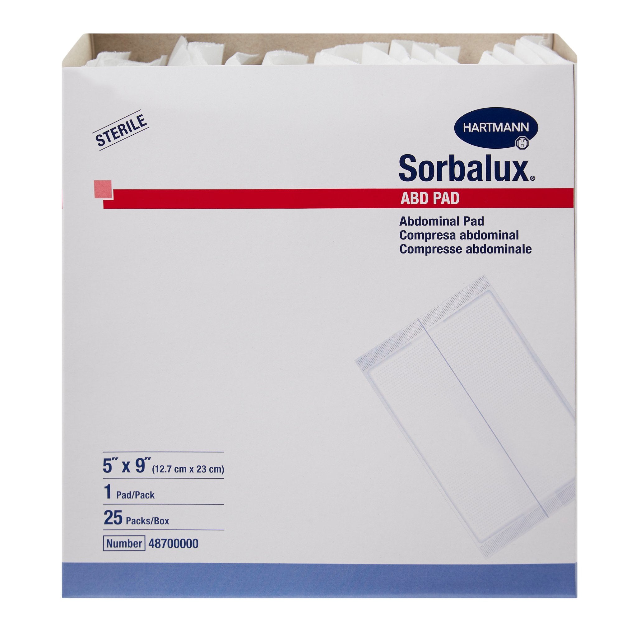 Abdominal Pad Sorbalux ABD Nonwoven Cellulose 1-Ply 5 X 9 Inch Rectangle Sterile