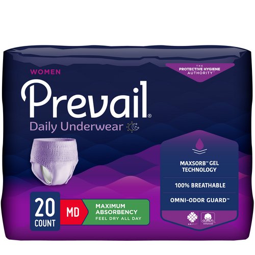 Female Adult Absorbent Underwear Prevail For Women Daily Underwear Pull On with Tear Away Seams Medium Disposable Heavy Absorbency