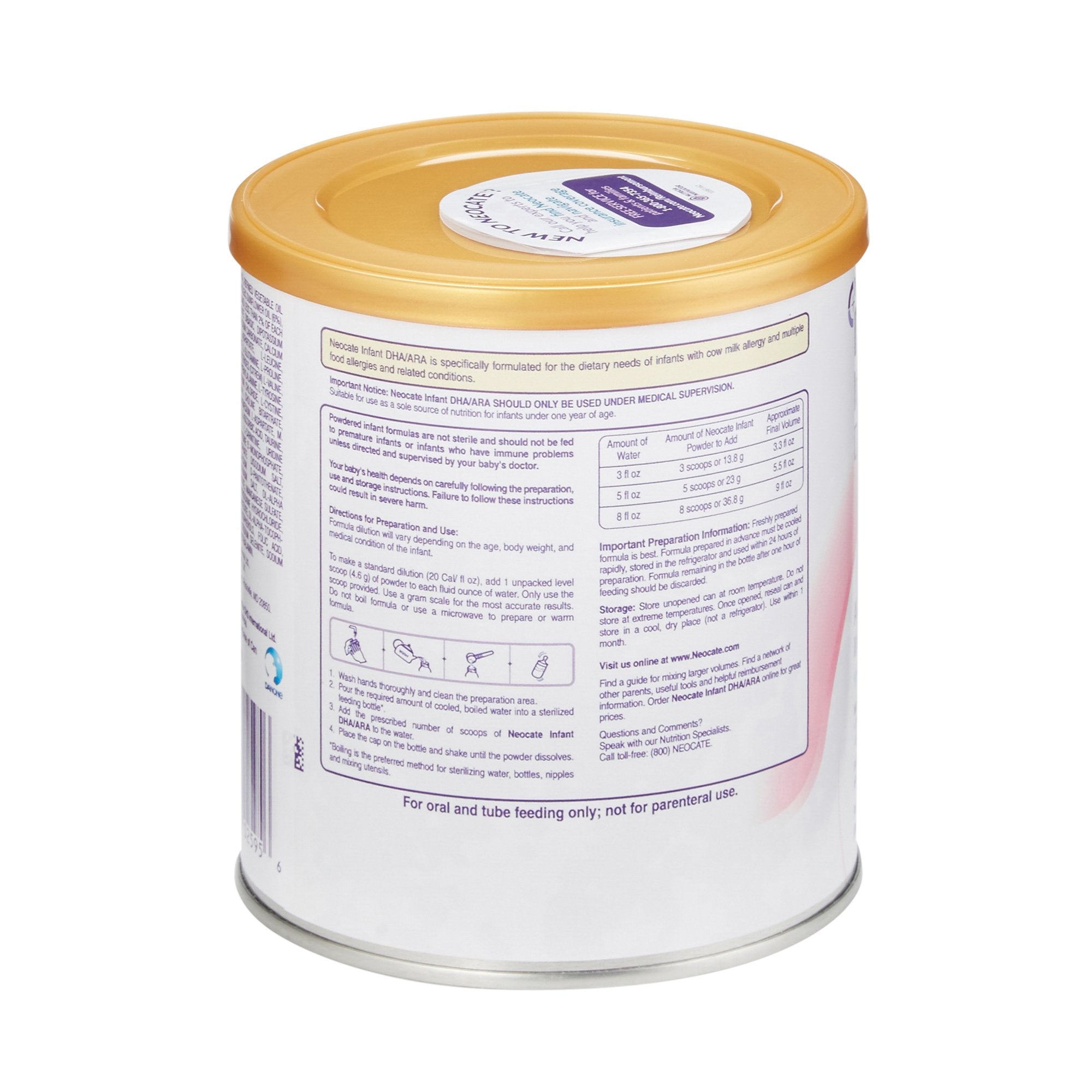 Infant Formula Neocate DHA & ARA 14.1 oz. Can Powder Food Allergies