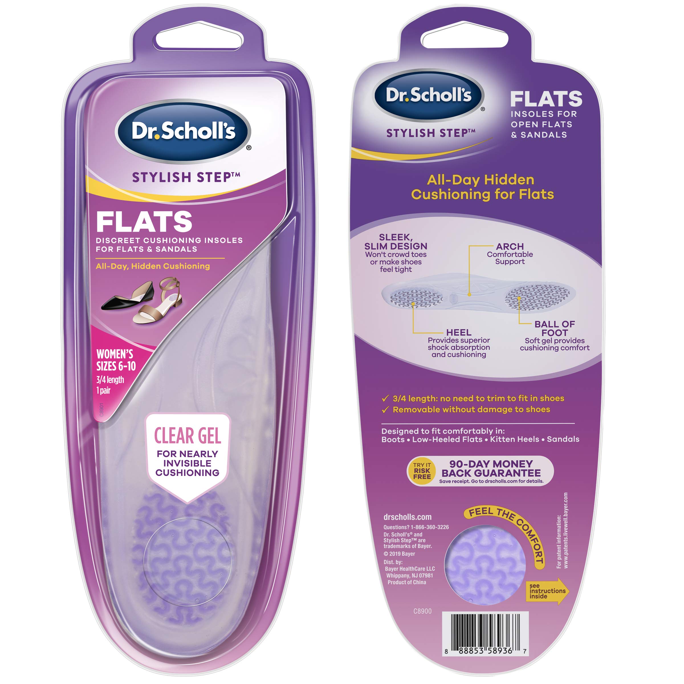 Dr. Scholl's Cushioning Insoles for Flats and Sandals, All-Day Comfort in Flats, Boots, (for Women's 6-10), 1 Pair, Packaging May Vary