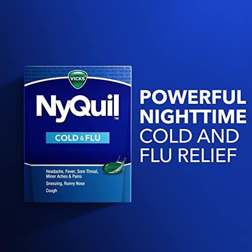 Vicks NyQuil Cough, Cold & Flu Nighttime Relief, 24 LiquiCaps - #1 Pharmacist Recommended, Nighttime Sore Throat, Fever, and Congestion Relief