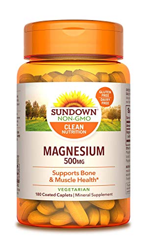 Sundown Magnesium Supplement, Non-GMO, Gluten-Free, Dairy-Free, Vegetarian, 500mg Coated Caplets, 180 Count, 6 Month Supply