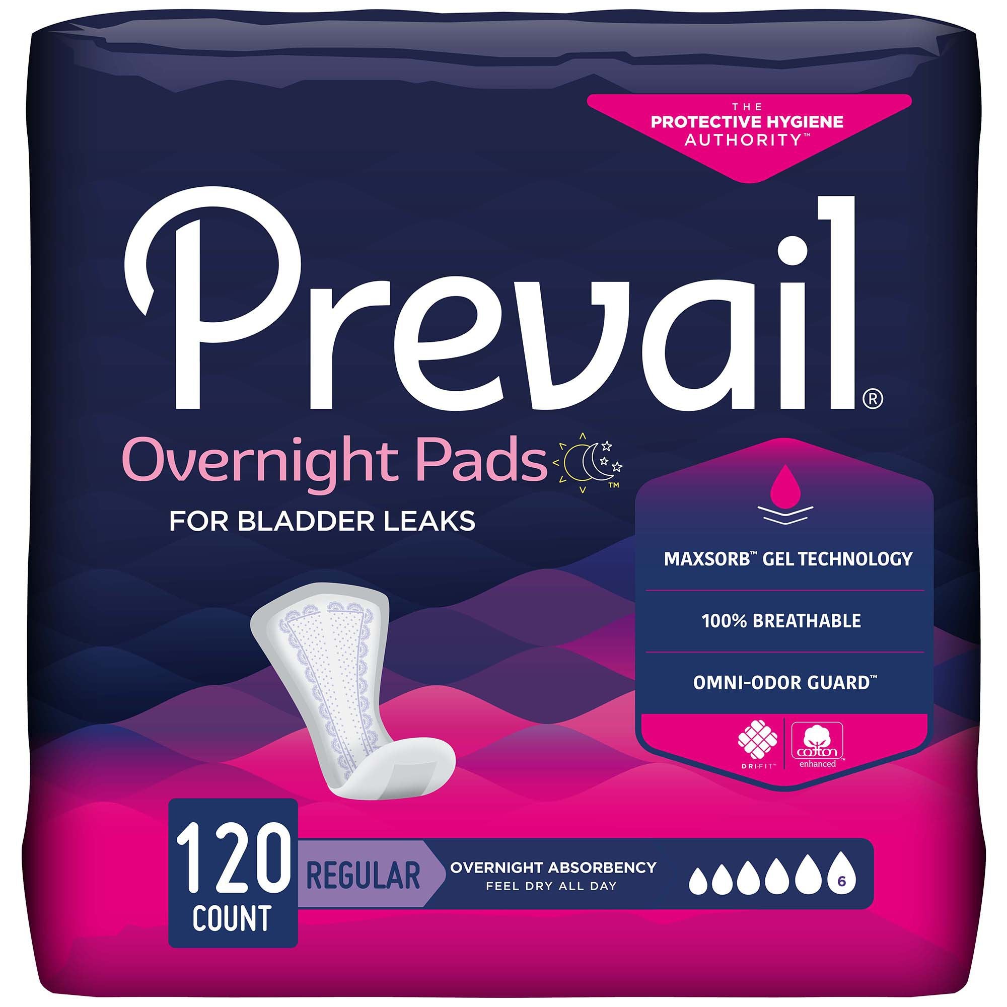 Bladder Control Pad Prevail Daily Pads Overnight 16 Inch Length Heavy Absorbency Polymer Core One Size Fits Most