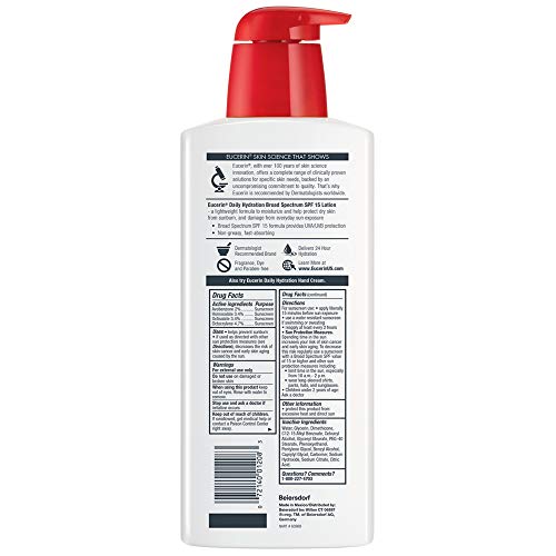 Eucerin Daily Hydration Lotion with SPF 15 - Broad Spectrum Body Lotion for Dry Skin - 16.9 fl. Oz. Pump Bottle (Pack of 3)