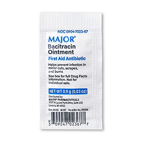 Major Bacitracin Ointment First Aid Antibiotic: 0.9g Packets: Box of 144 Made in The USA