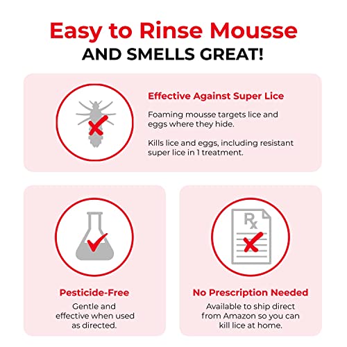 Vamousse Lice Treatment Mousse (6 fl oz), Pesticide-free, Clinically Proven to Kill Super Lice & Eggs, Easy to Apply & Rinse and Includes Reusable Steel Comb