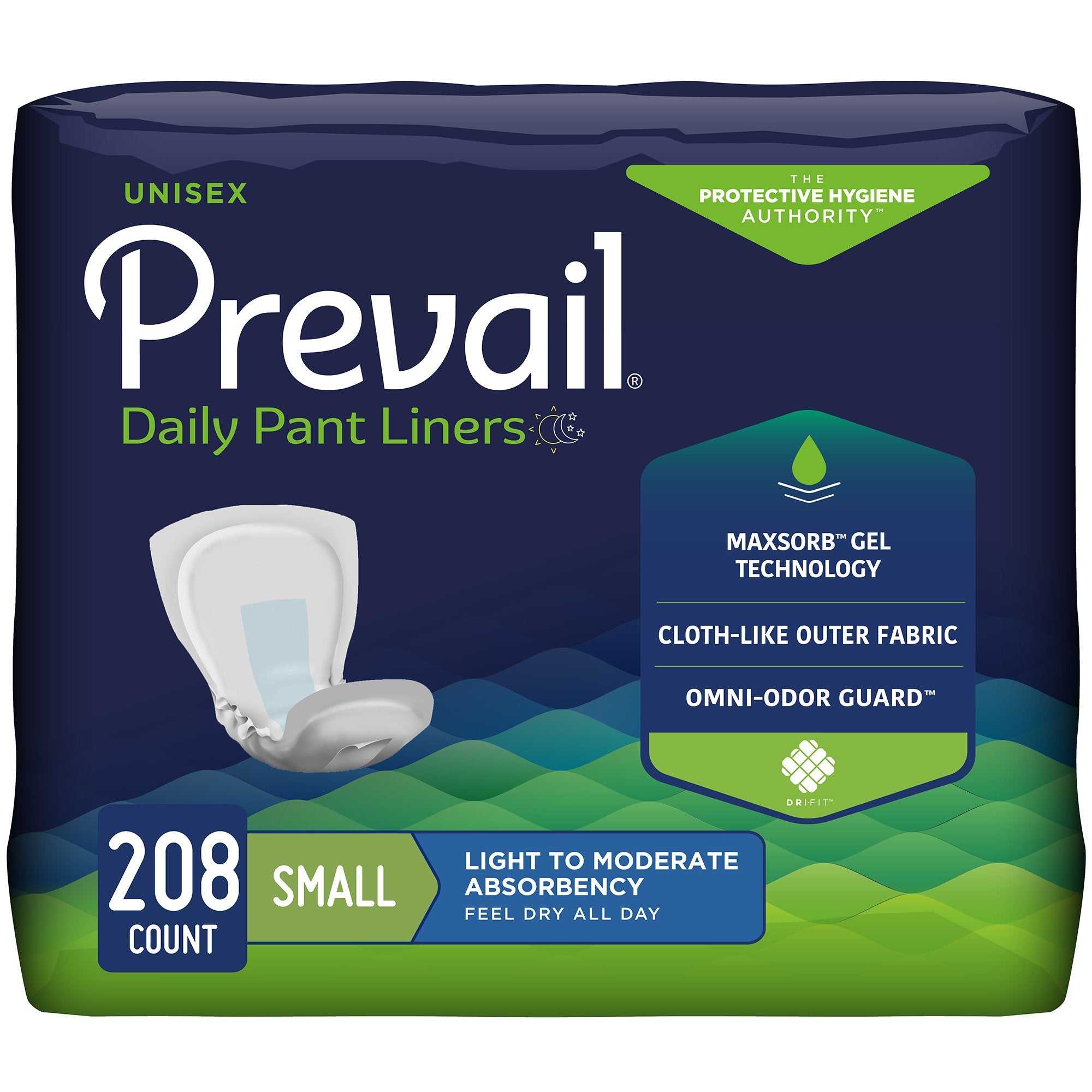 Bladder Control Pad Prevail Daily Pant Liners 12-1/2 Inch Length Moderate Absorbency Polymer Core Small