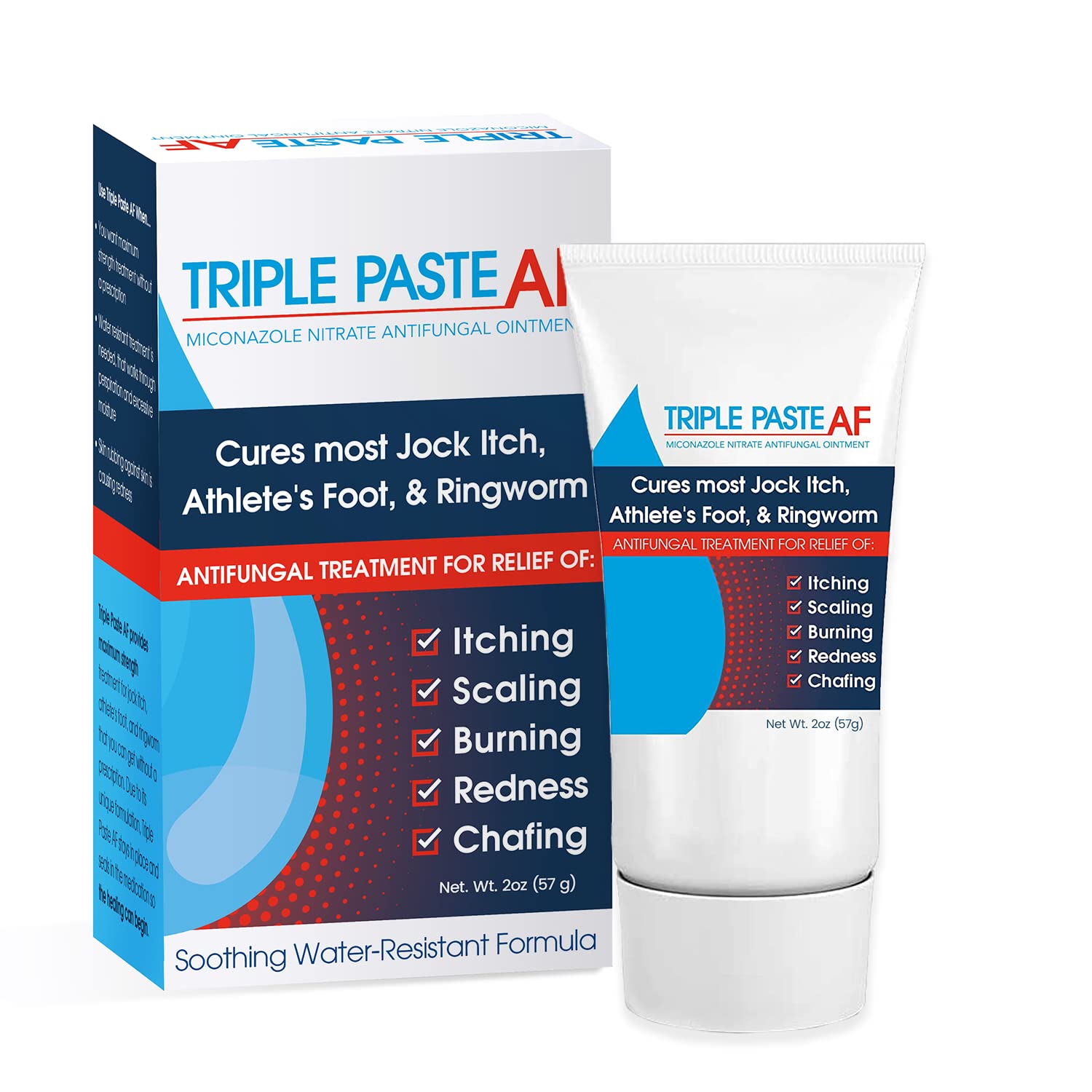 Triple Paste AF Anti Fungal Ointment for Skin Treats Most Jock Itch, Athletes Foot and Ringworm - 2% Miconazole Antifungal Cream - 2 Oz Tube (Packaging May Vary)
