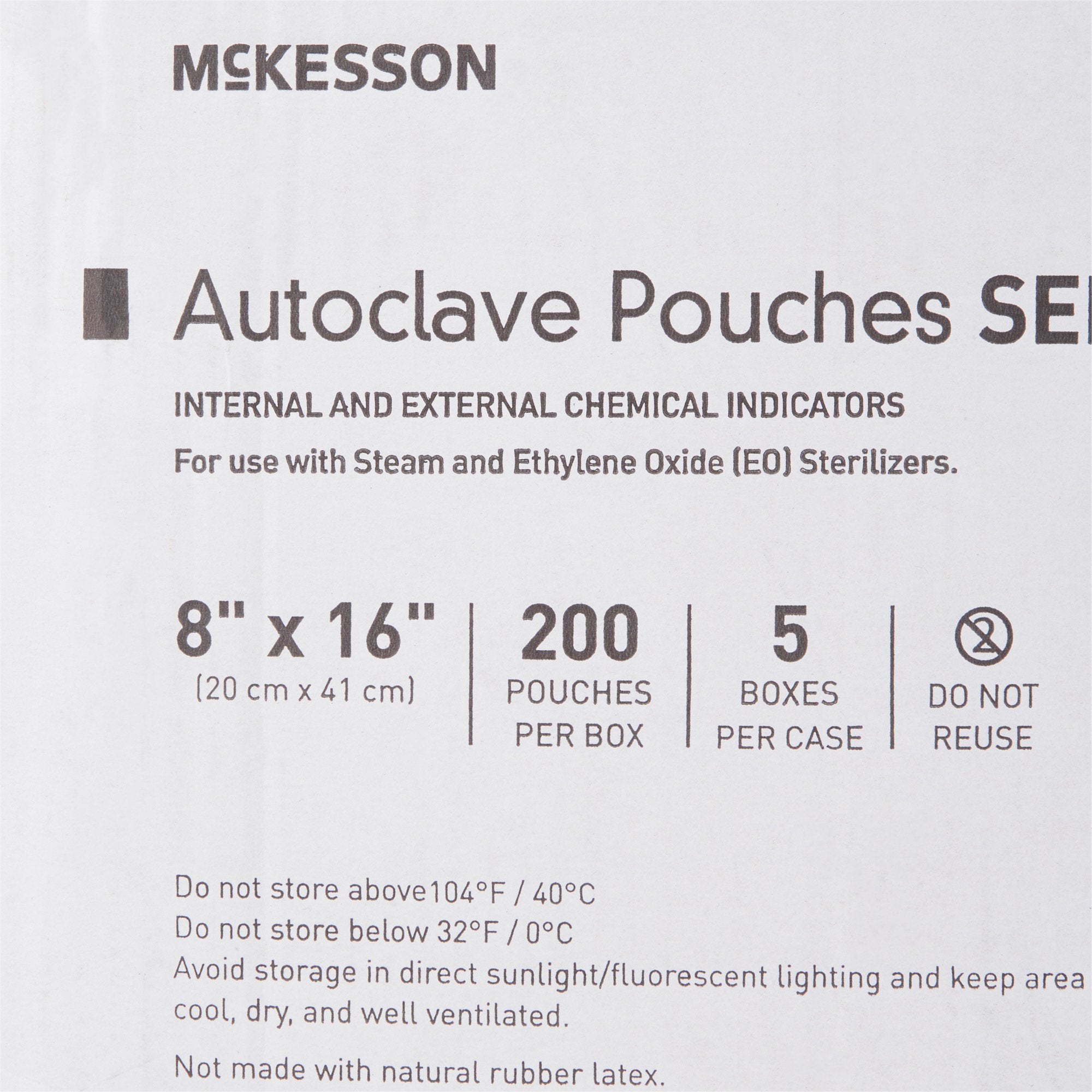 Sterilization Pouch McKesson Ethylene Oxide (EO) Gas / Steam 8 X 16 Inch Transparent Blue / White Self Seal Paper / Film