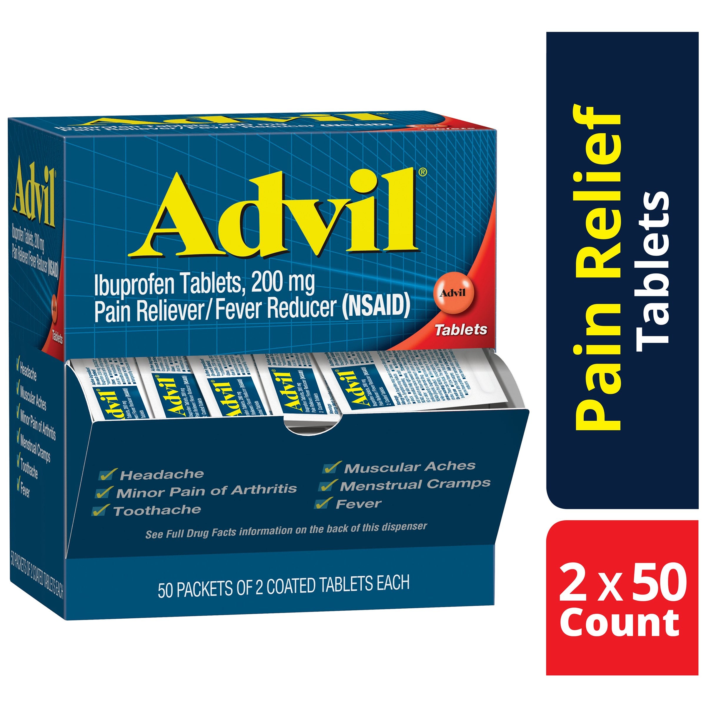 Pain Relief Advil 200 mg Strength Ibuprofen Tablet 50 per Box