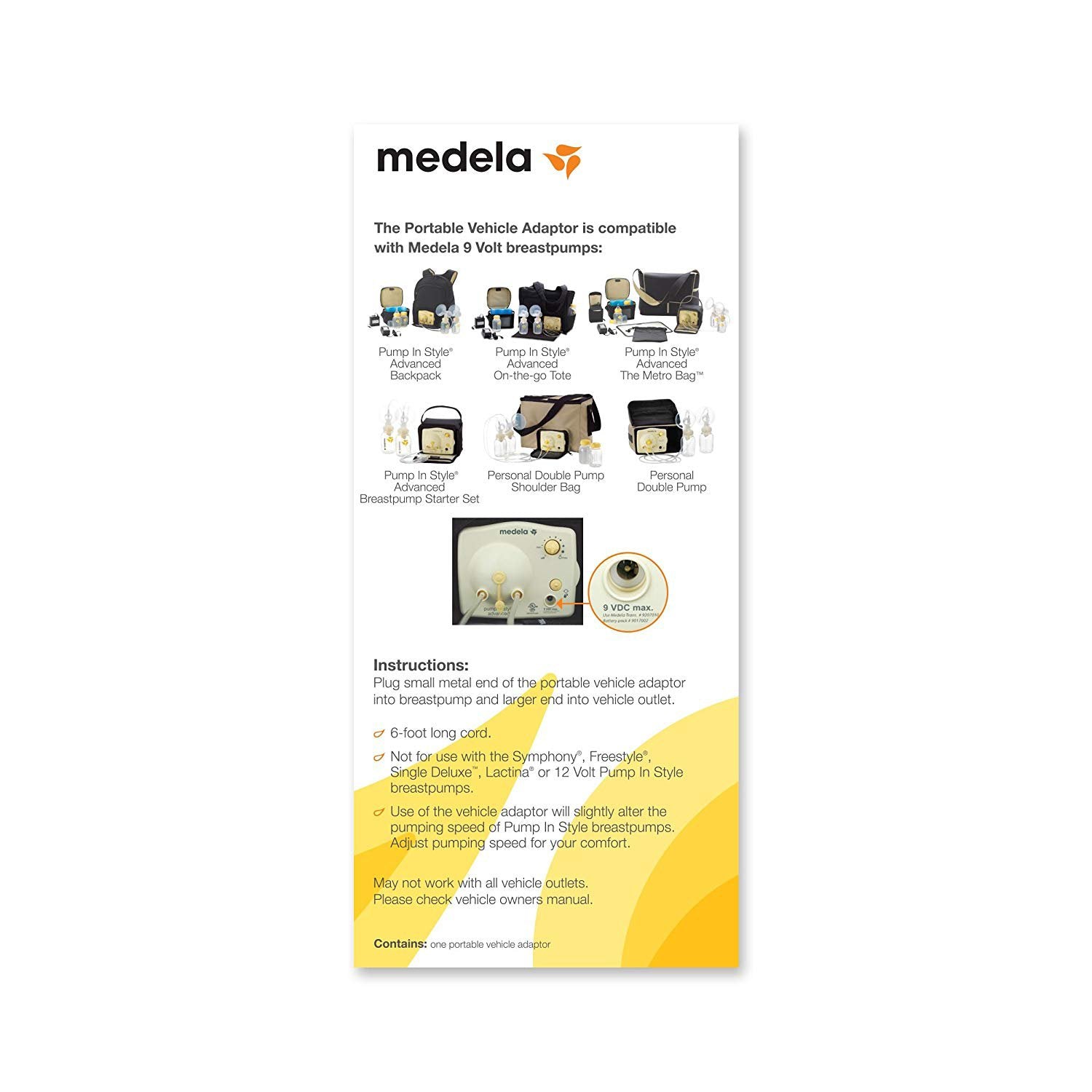 Car Adapter Medela For Medela Pump In Style and Personal Double Pump Breastpumps