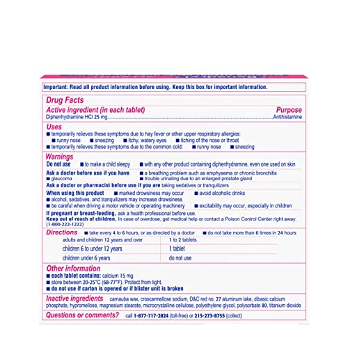 Benadryl Ultratabs Antihistamine Allergy Relief Tablets, Diphenhydramine HCl 25mg, 24 ct (Pack of 2)