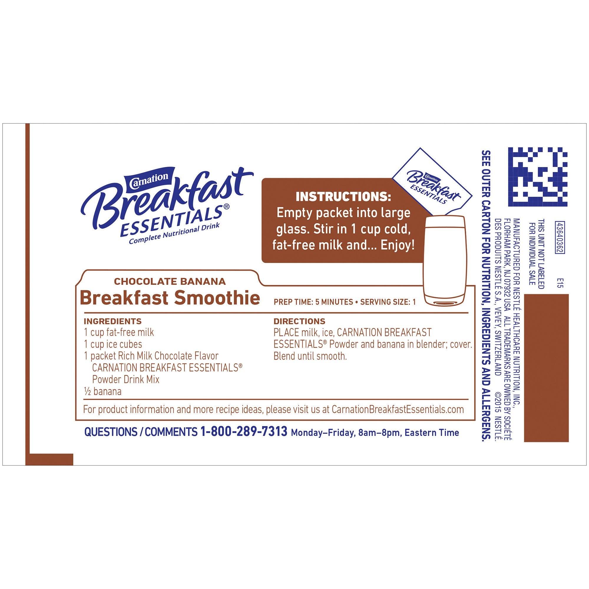 Oral Supplement Carnation Breakfast Essentials Rich Milk Chocolate Flavor Powder 1.26 oz. Individual Packet