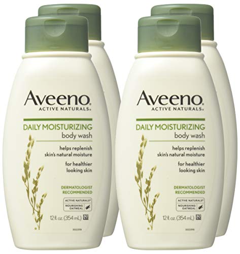Aveeno Daily Moisturizing Body Wash with Soothing Oat, Creamy Shower Gel, Soap-Free and Dye-Free, Light Fragrance, 12 fl. oz (Pack of 4)
