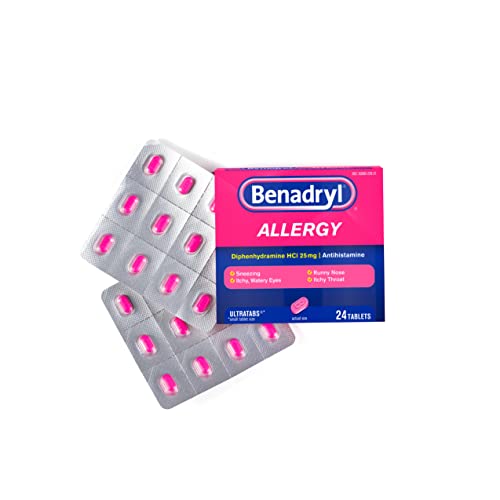 Benadryl Ultratabs Antihistamine Allergy Relief Tablets, Diphenhydramine HCl 25mg, 24 ct (Pack of 2)