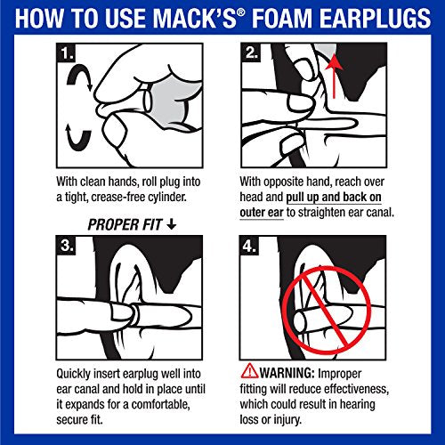 Mack's Original Soft Foam Earplugs, 10 Pair - 33B Highest NRR, Comfortable Ear Plugs for Sleeping, Snoring, Work, Travel & Loud Events