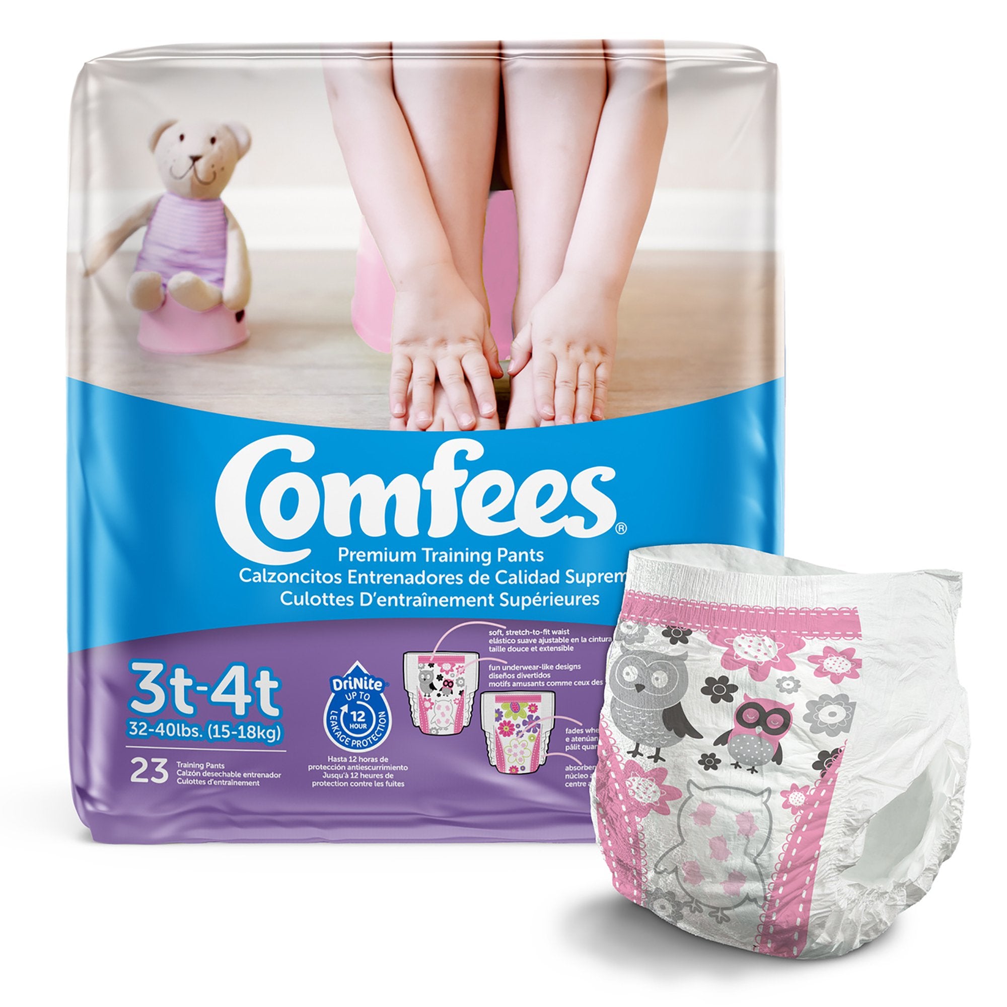 Female Toddler Training Pants Comfees Pull On with Tear Away Seams Size 3T to 4T Disposable Moderate Absorbency
