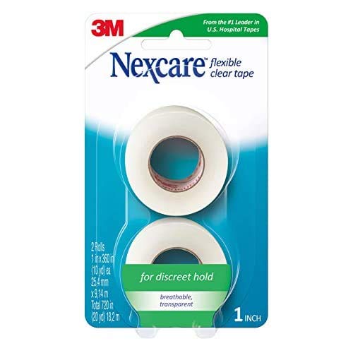 Nexcare Flexible Clear Tape, Tough, Its clear, Stretchy Design Conforms To Hard To Tape Areas, 1-Inch x 10-Yards 2 Count