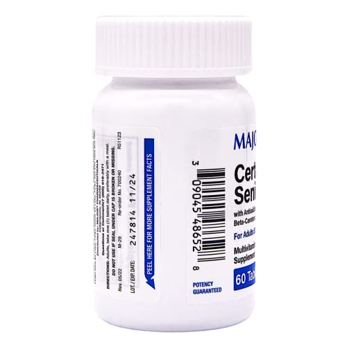 Major CertaVite Senior Multivitamin / Multimineral Supplement with Antioxidant Nutrients Beta-Carotene, Vitamin C, & Vitamin E For Adults 50 & Over - 60 Tablets