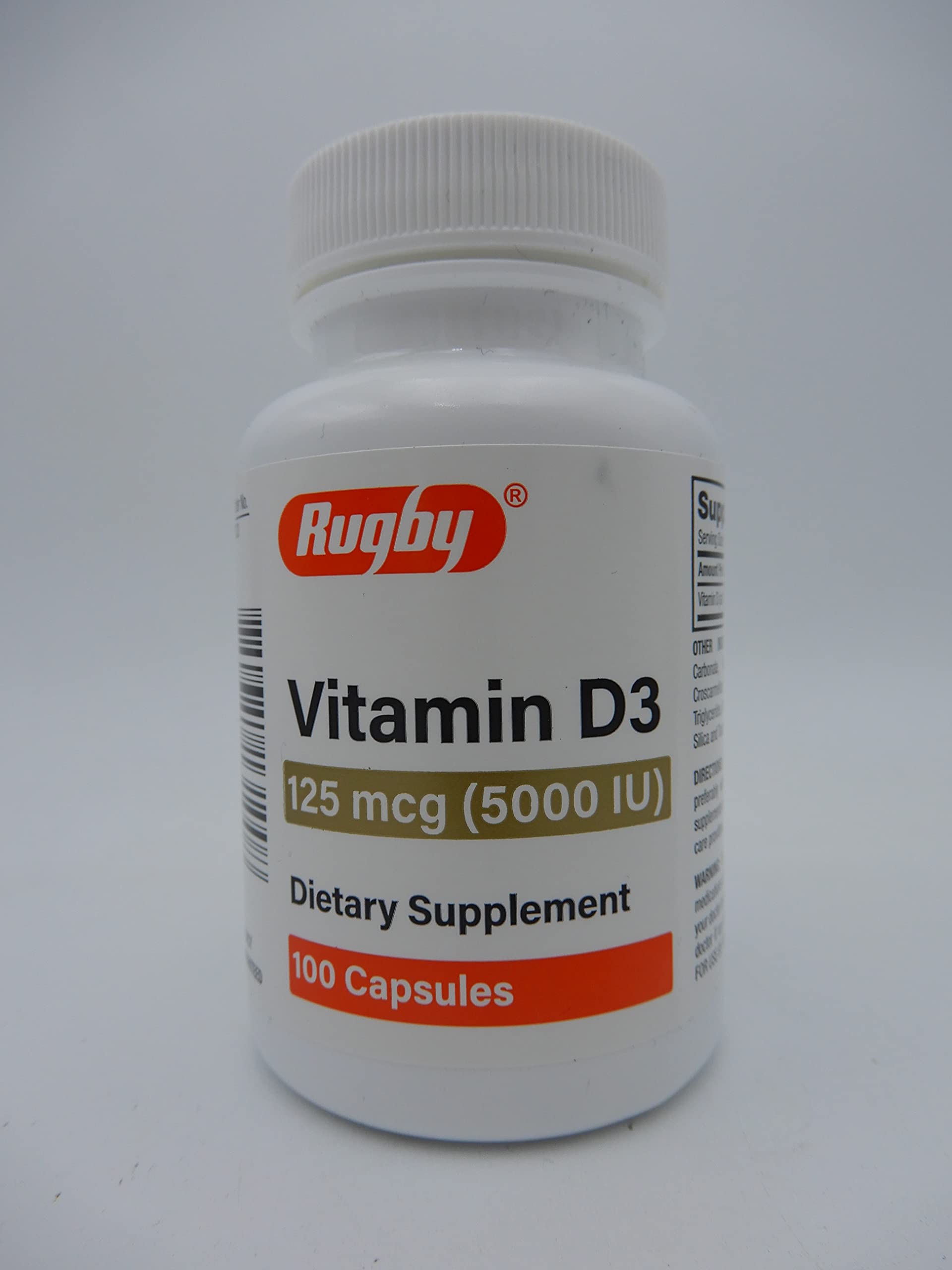 Rugby ViItamin D3, 125 mcg, 100 Capsules (Pack of 1)