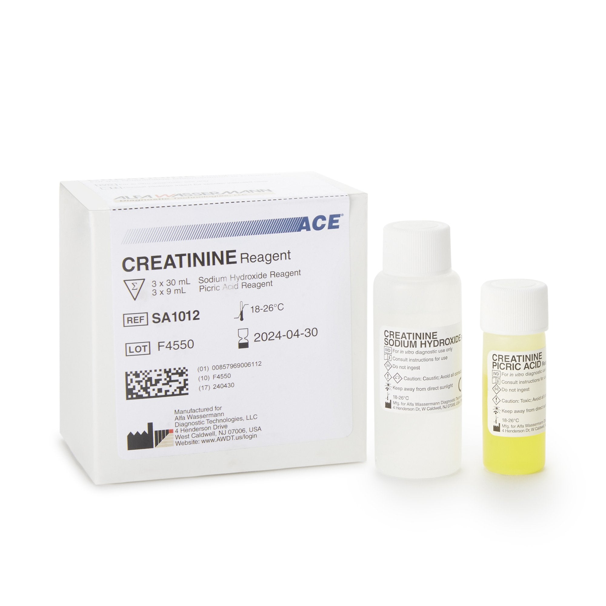 Reagent ACE Renal / General Chemistry Creatinine For ACE and ACE Alera Analyzers 560 Tests R1: 3 X 30 mL, R2: 3 X 9 mL