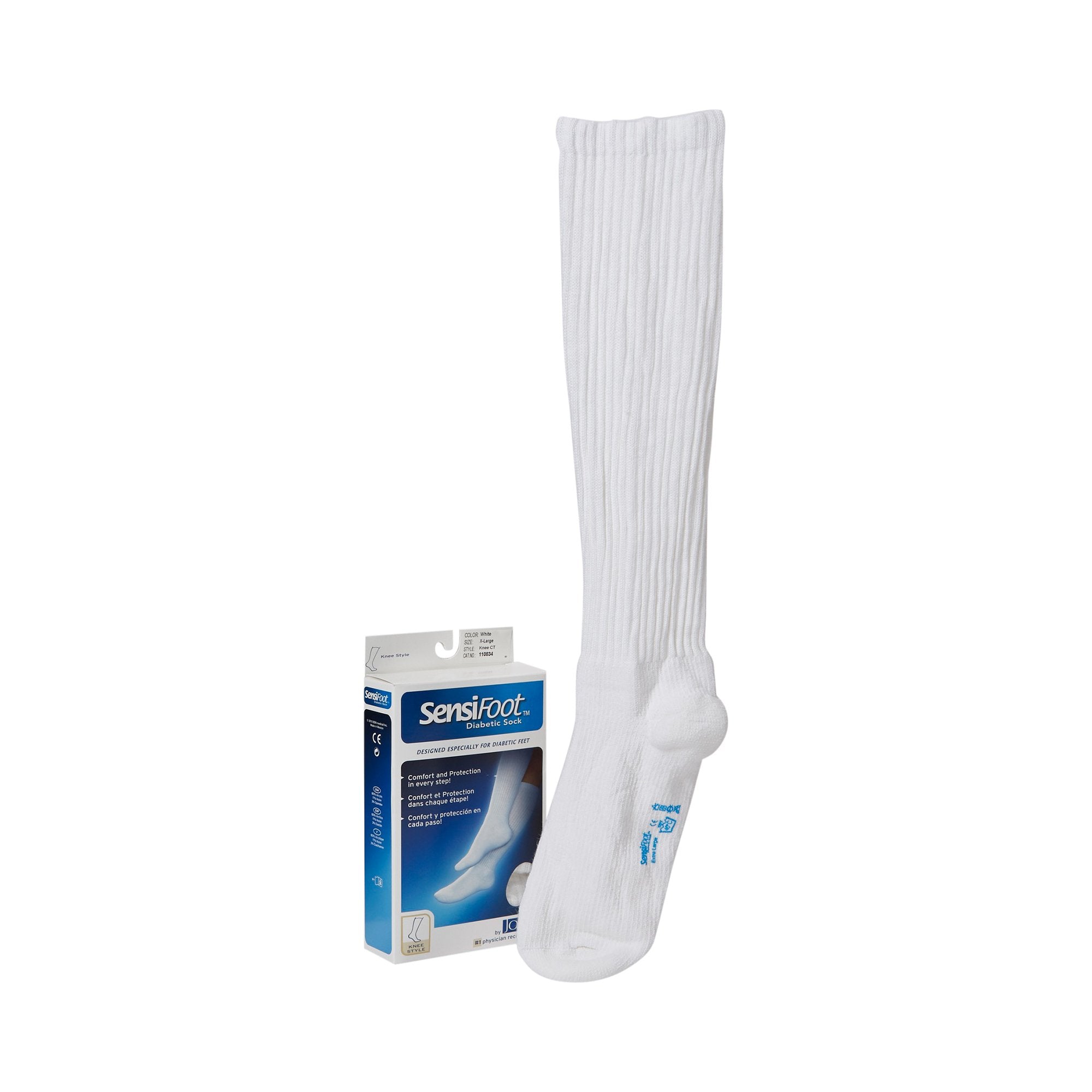 Diabetic Compression Socks JOBST Sensifoot Knee High X-Large White Closed Toe
