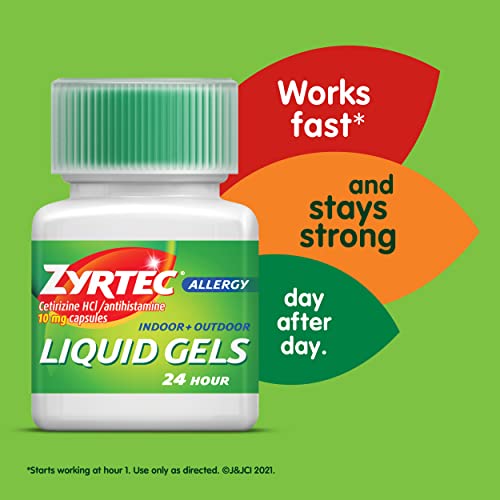 Zyrtec 24 HR Indoor/Outdoor Allergy Relief Liquid Gels Capsules, Cetirizine HCI Antihistamine, 25 ct