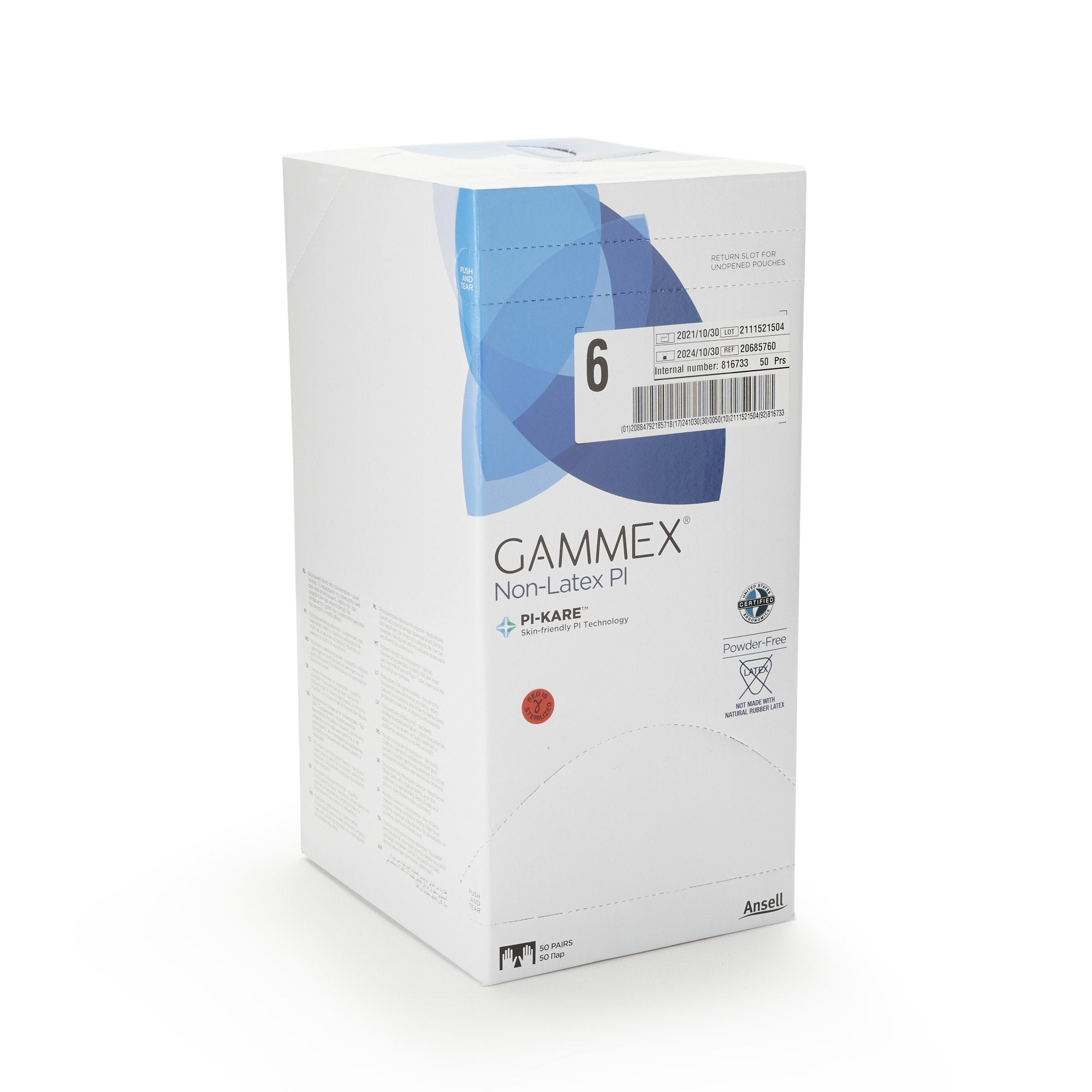 Surgical Glove GAMMEX Non-Latex PI Size 6 Sterile Polyisoprene Standard Cuff Length Micro-Textured White Chemo Tested