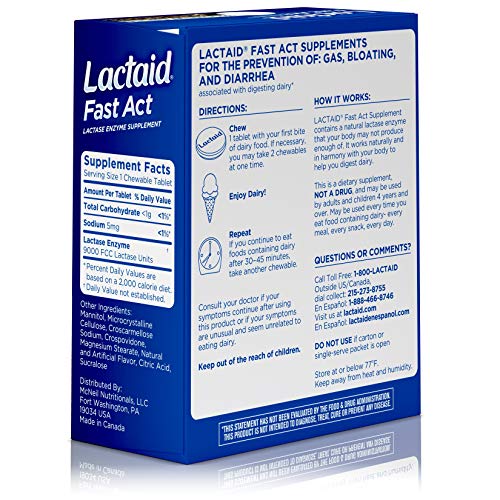 Lactaid Fast Act Lactose Intolerance Chewables with Lactase Enzymes, Vanilla Twist, 32 Pks of 1-ct.