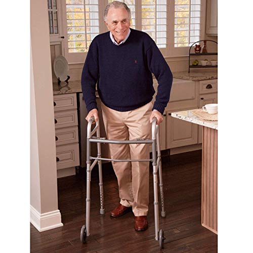 Carex Folding Walker for Seniors - Adult Walker With Wheels - Portable Medical Walker with Adjustable Height, 30-37 Inches