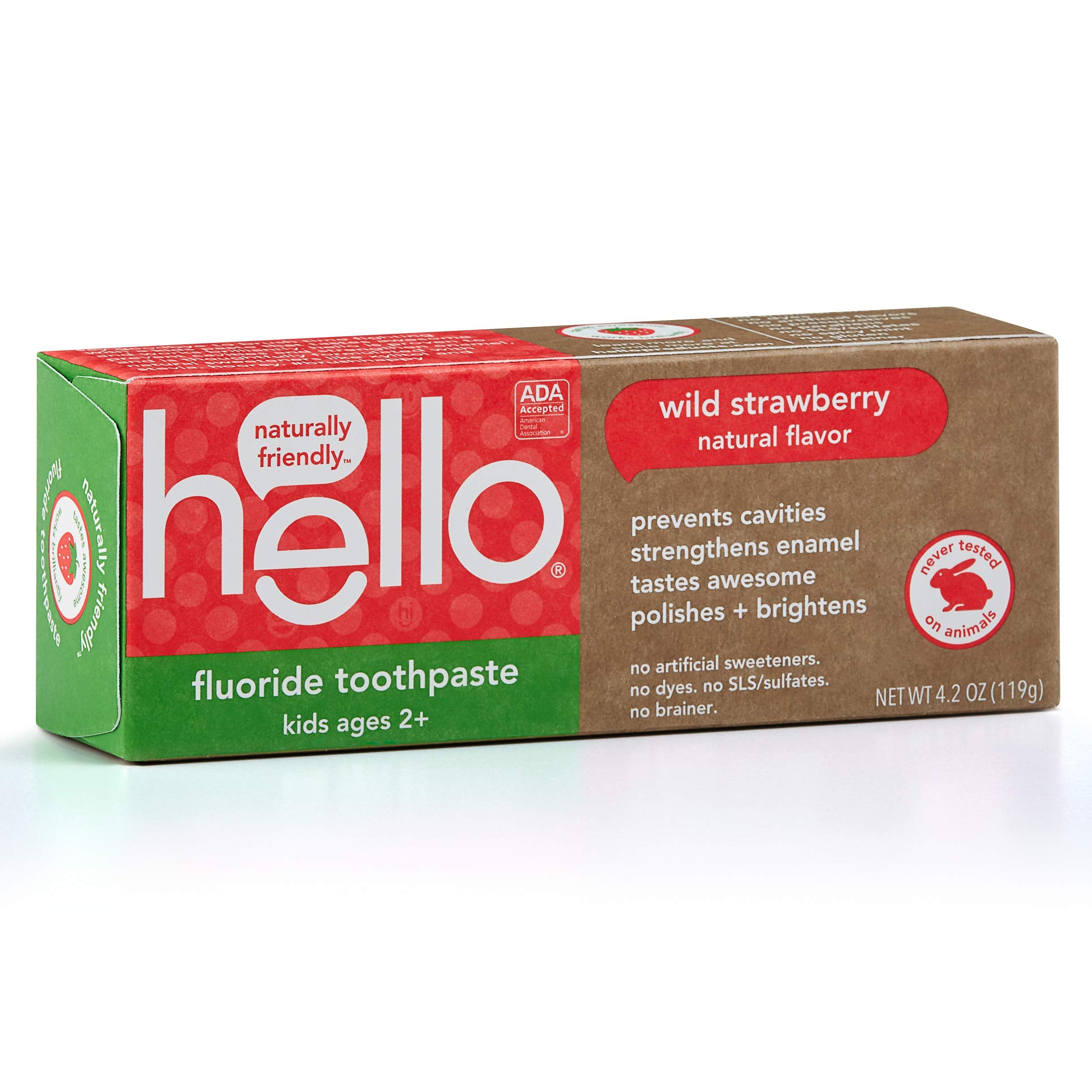 Hello Oral Care ADA Approved Fluoride Kids Toothpaste, Vegan & SLS Free, Natural Wild Strawberry Flavor, 4.2 Ounce (Pack of 1)