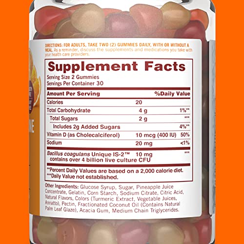 Probiotic Gummies by Sundown, with Vitamin D, Supports Digestive and Immune Health, Non-GMO, Free of Gluten, Dairy, Artificial Flavors, 60 Gummies