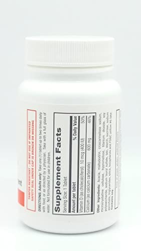 Rugby Laboratories Calcium 600 mg Calcium Supplement Calcium Carbonate Health Strong Bones Vitamin D3 10 mcg 400 IU Potency Guaranteed Value 60 Tablets (Pack of 1)