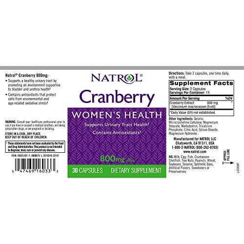 Natrol Cranberry Capsules, 800mg, 30 Count
