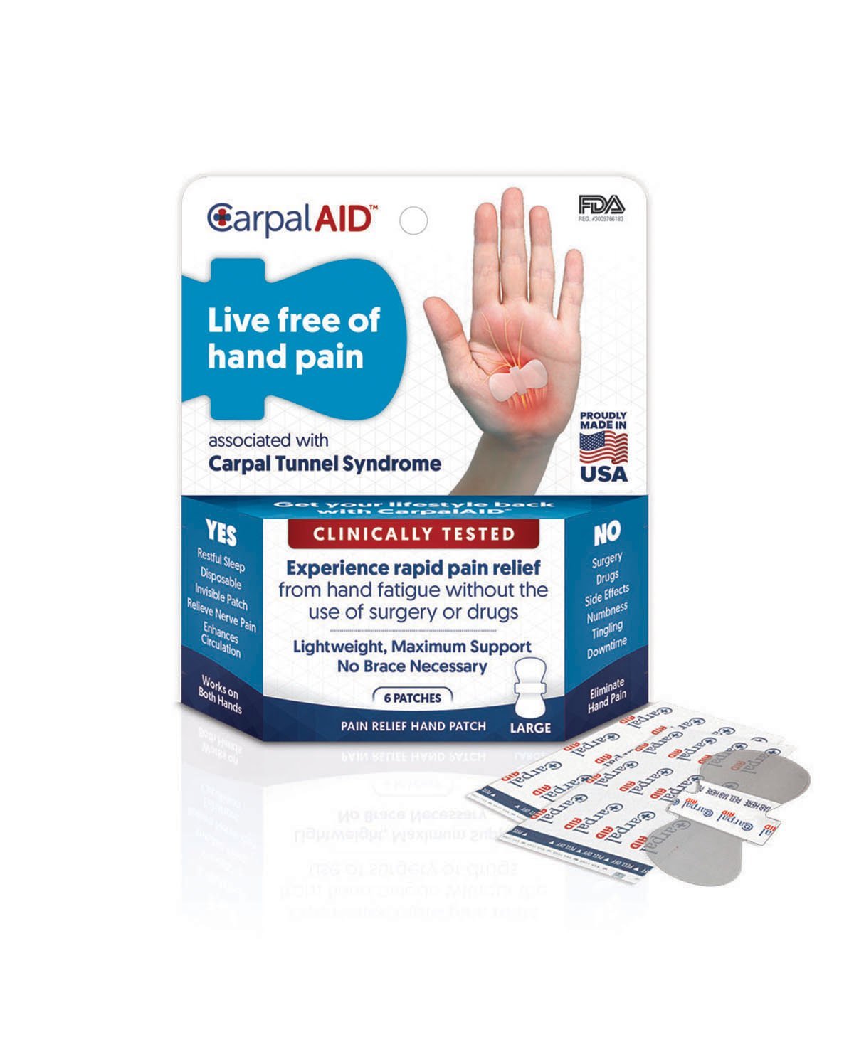 Carpal AID, Functional Support for Carpal Tunnel Syndrome - Best Carpal Tunnel Brace for Ultimate Relief, Count 6 - Size Large