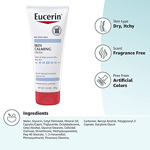 Eucerin Skin Calming Cream - Full Body Lotion for Dry, Itchy Skin, Natural Oatmeal Enriched - 14 oz. Tube