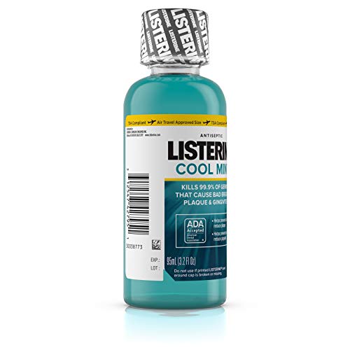 Listerine Cool Mint Antiseptic Mouthwash for Bad Breath, Plaque and Gingivitis, Travel Size, 3.2 Fl Oz (Pack of 2)